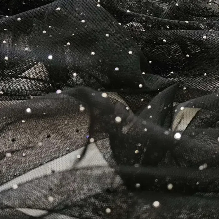 شال مجلسی زنانه مشکی نگین دار توری دور دانتل سایز 170x50