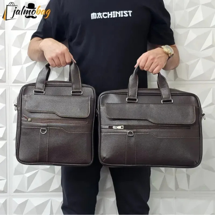 کیف اداری لپتاپی چرمی حلقه دار دو خانه دستی و دوشی