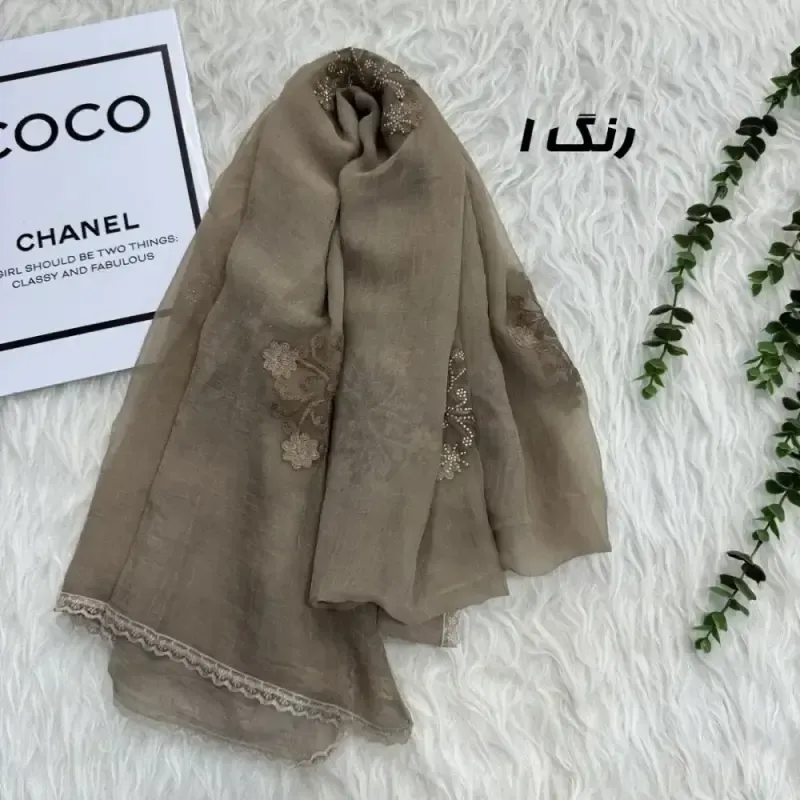 شال وارداتی مجلسی نگینی حریر دانتل