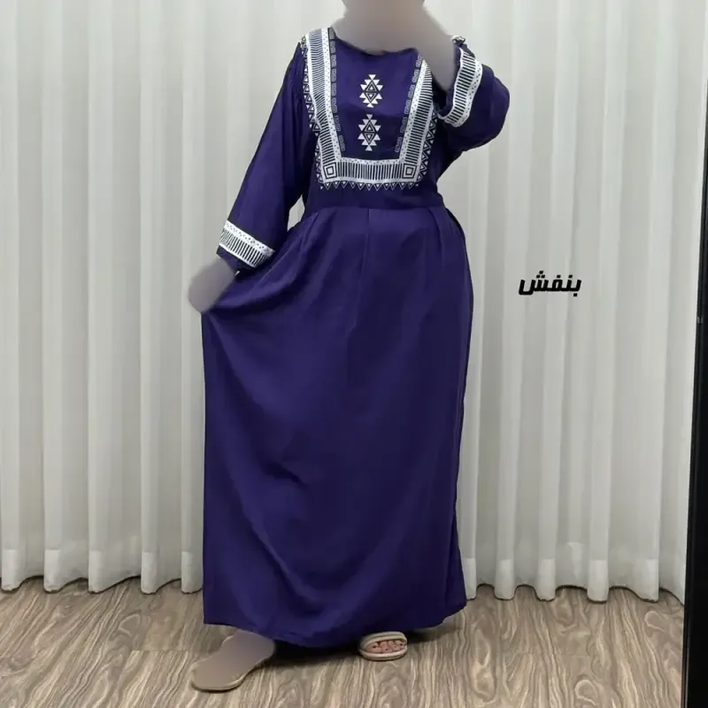 پیراهن نخی زنانه مدل پادمیرا فری سایز مناسب تا 48 همراه با کمربند