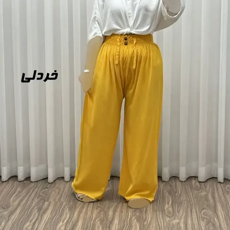 شلوار نخی زنانه کمر کش فری سایز مناسب تا سایز 50 مدل برماندو کد J1792