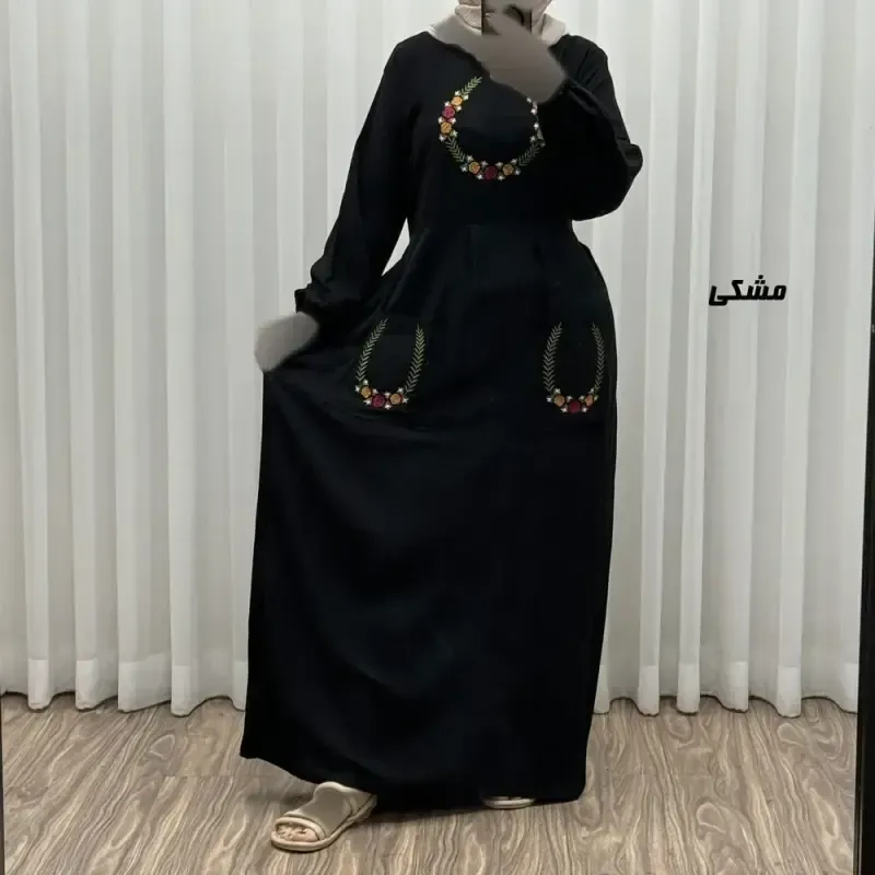 پیراهن نخی گلدوزی زنانه مدل خاطره فری سایز مناسب تا 48