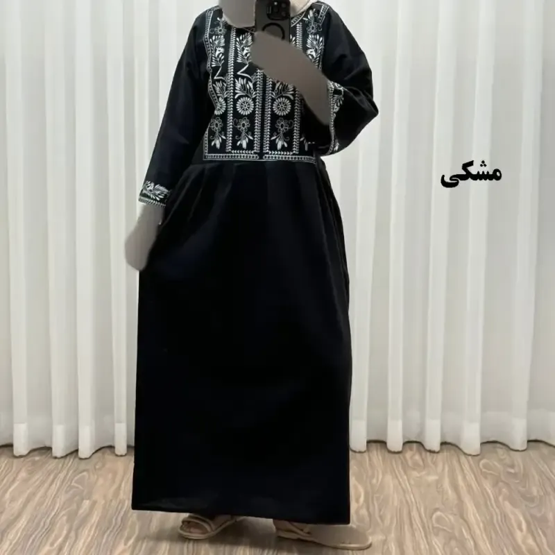 پیراهن زنانه لینن طرح مایا فری سایز مناسب تا 48 با کمربند