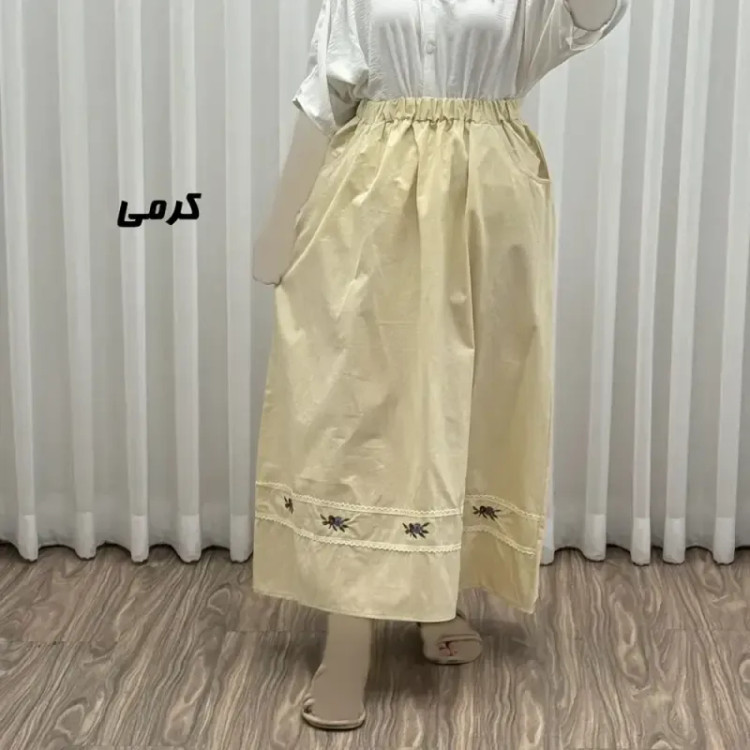 دامن لینن نچرال گلدوزی شده زنانه فری سایز مناسب تا 46