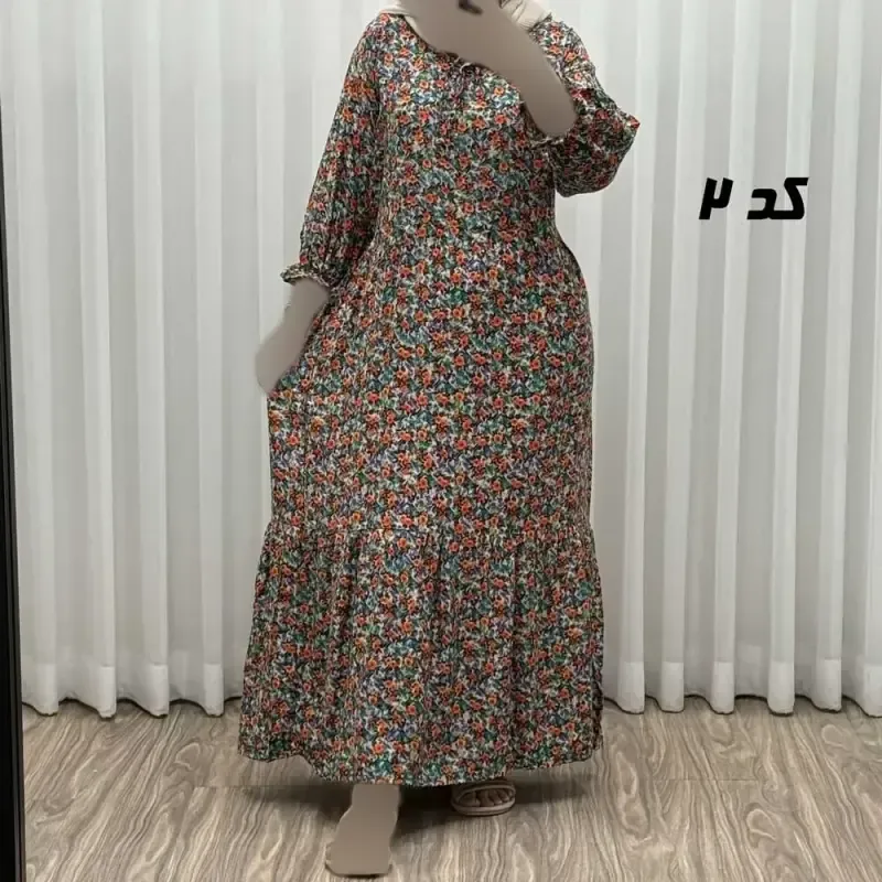 پیراهن ساحلی زنانه نخی فری سایز تا 48 کمربنددار چهارفصل شیک و راحت بدون سایه اندازی